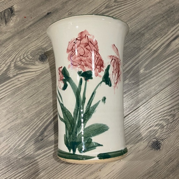 Vintage Handmade Ceramic Vase w Floral Design - Picture 9 of 11